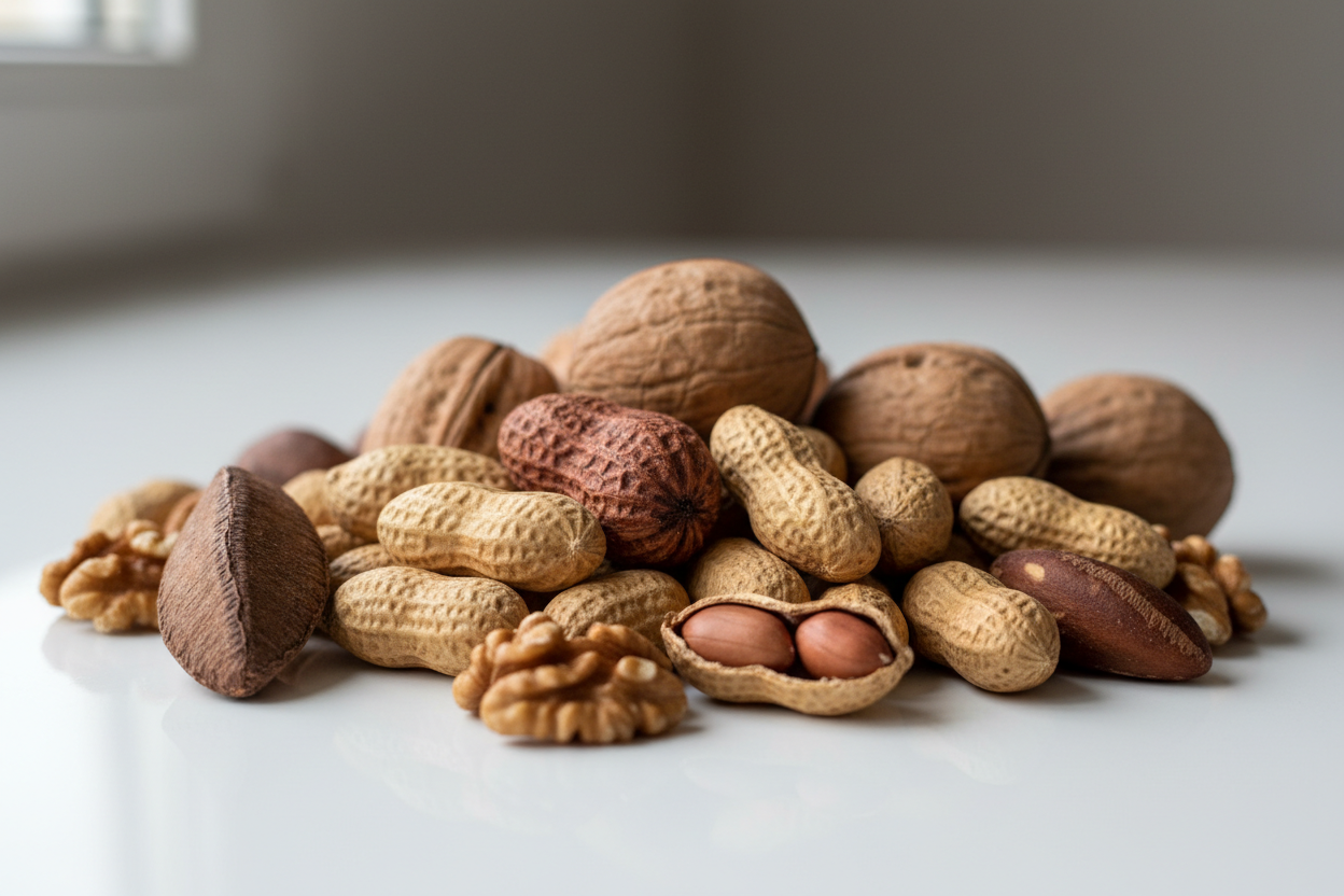 selection of nuts peanuts walnuts brazil nuts